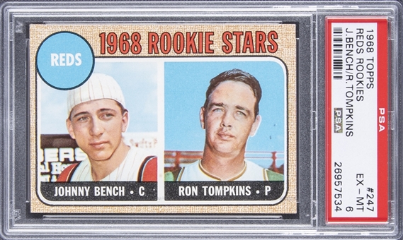 1968 Topps Reds Rookies #247 Johnny Bench/Ron Tompkins Rookie Card - PSA EX-MT 6